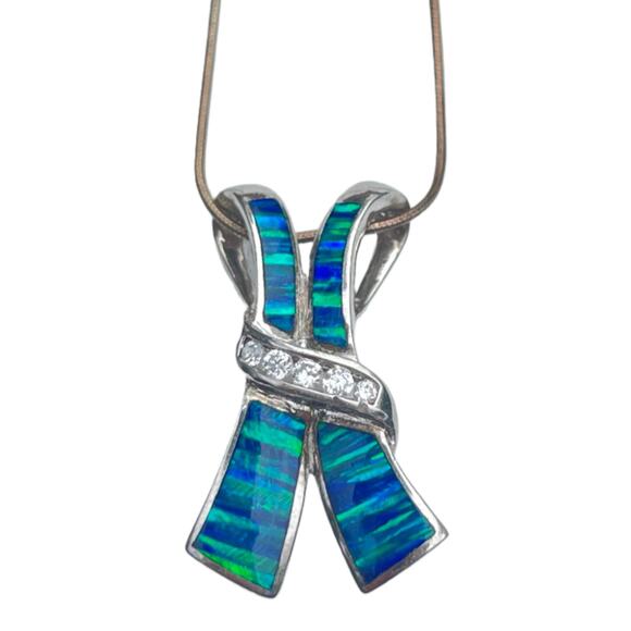 Lab Created Opal Pendant - Sterling Silver - Picture 1 of 2